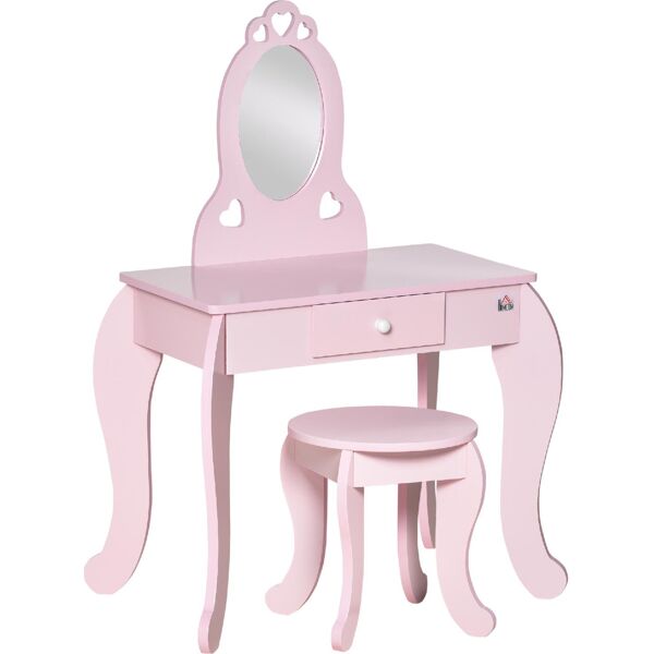 dechome 36 tavolo trucco per bambini con sgabello in legno toeletta con specchio e cassetto 60x x88cm rosa - 36