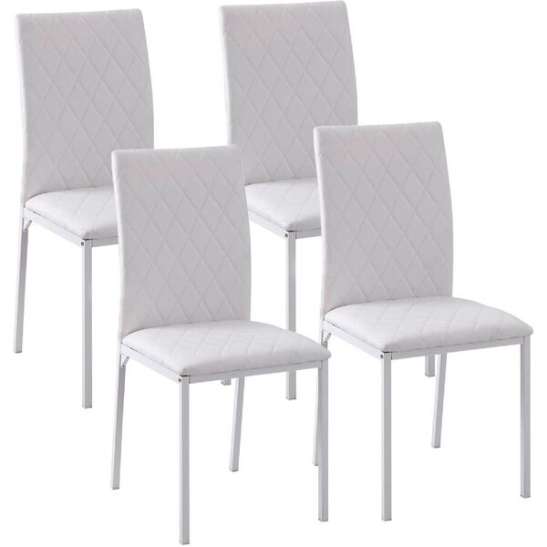 dechome 478wt835 set 4 sedie imbottite per sala da pranzo con rivestimento in similpelle 41x50x91cm bianco - 478wt835