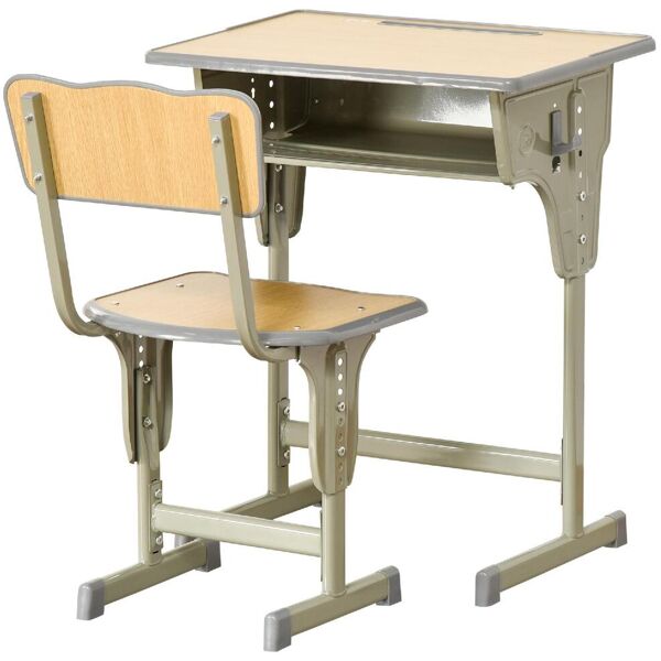 dechome 65312 banco scuola con sedia per bambini 6-12 anni altezza regolabile vano contenitore e portapenne legno - 65312