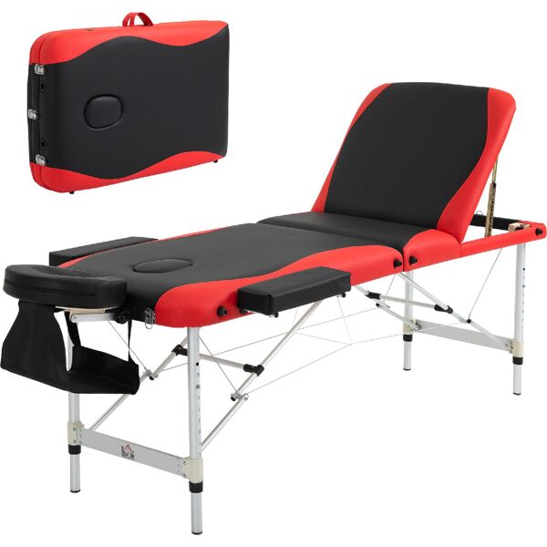 dechome 755539rd lettino massaggi portatile, pieghevole e professionale in alluminio 215x60 cm colore nero/rosso- 755539rd
