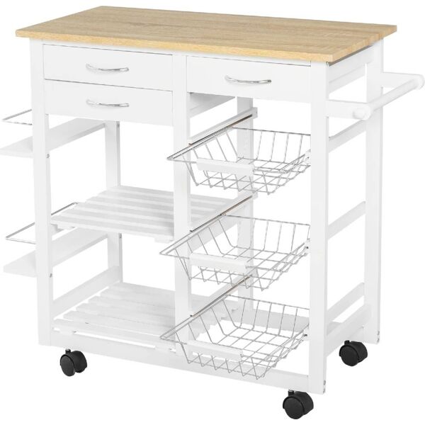 dechome 801158 carrello da cucina salvaspazio in legno mdf bianco 92x37x82 cm - 801158