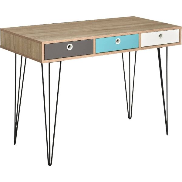 dechome 836d41gn scrivania con 3 cassetti dal design nordico in legno e metallo - 836d41gn