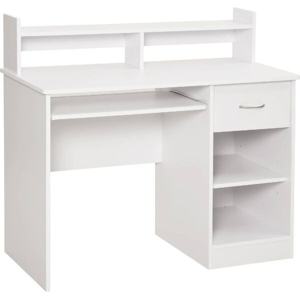 dechome 836d6dgt scrivania compatta per computer in legno bianco con ripiano tastiera estraibile - 836d6dgt