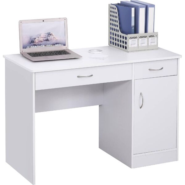 dechome 836d67gt scrivania pc moderna da ufficio o camera 2 cassetti e armadietto in legno bianco - 836d67gt