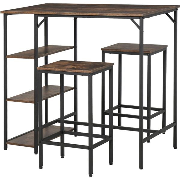 dechome d3533d set tavolo alto 2 sgabelli e scaffale stile industriale metallo e legno - d3533d
