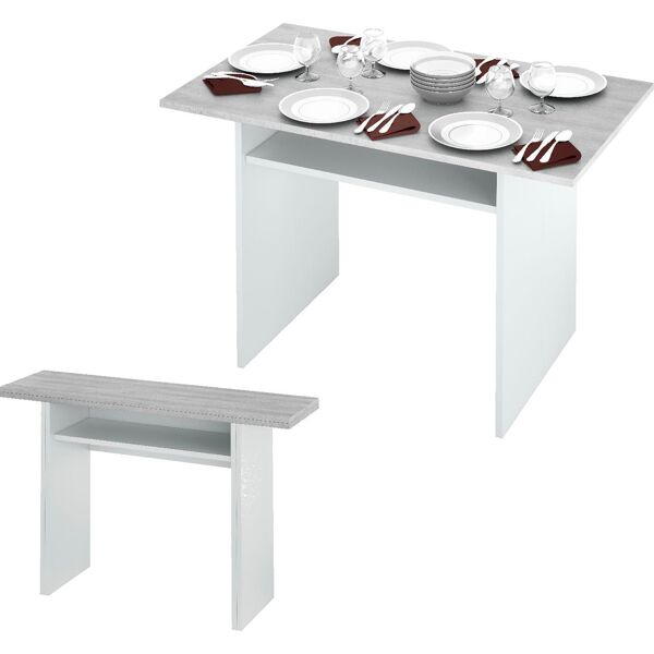 fores habitat 0l4587a tavolo con console 120x35/70xh75 cm colore bianco / cemento - 0l4587a