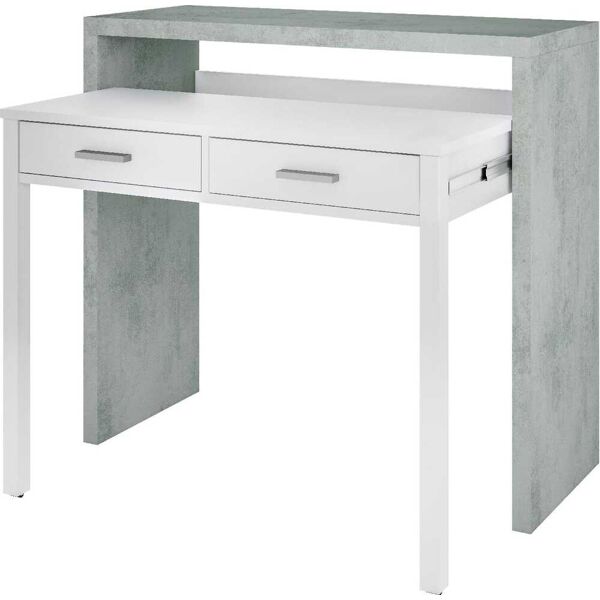 fores habitat ol4582a scrivania a scomparsa estraibile in legno 36x99x88h cm colore bianco / cemento - ol4582a