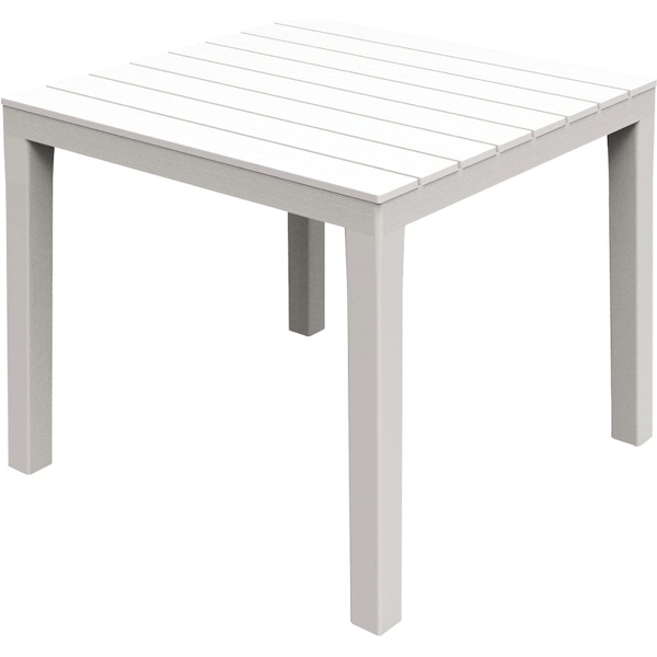 nbrand 58 tavolino da giardino esterno quadrato in resina effetto doghe 80x80 cm colore bianco - baliwht