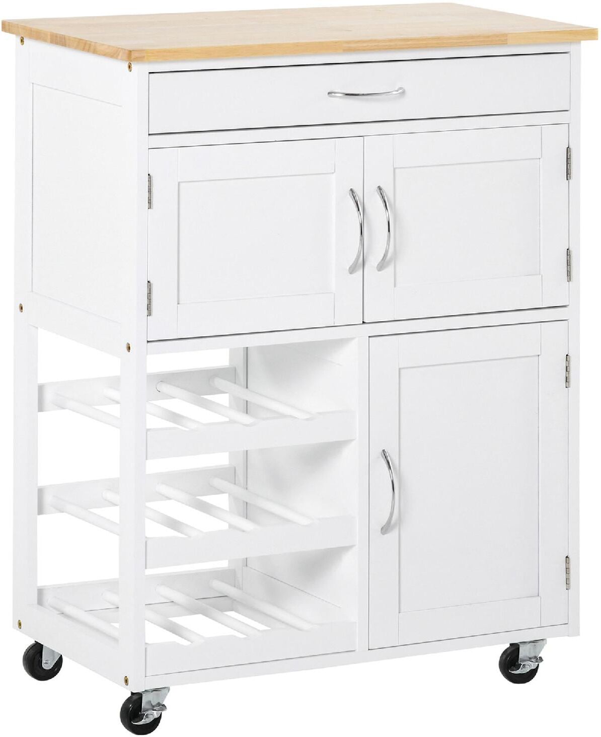 dechome 179801 carrello portavivande per cucina in legno bianco con portabottiglie 1 cassetto e 3 antine 67x37x87cm - 179801