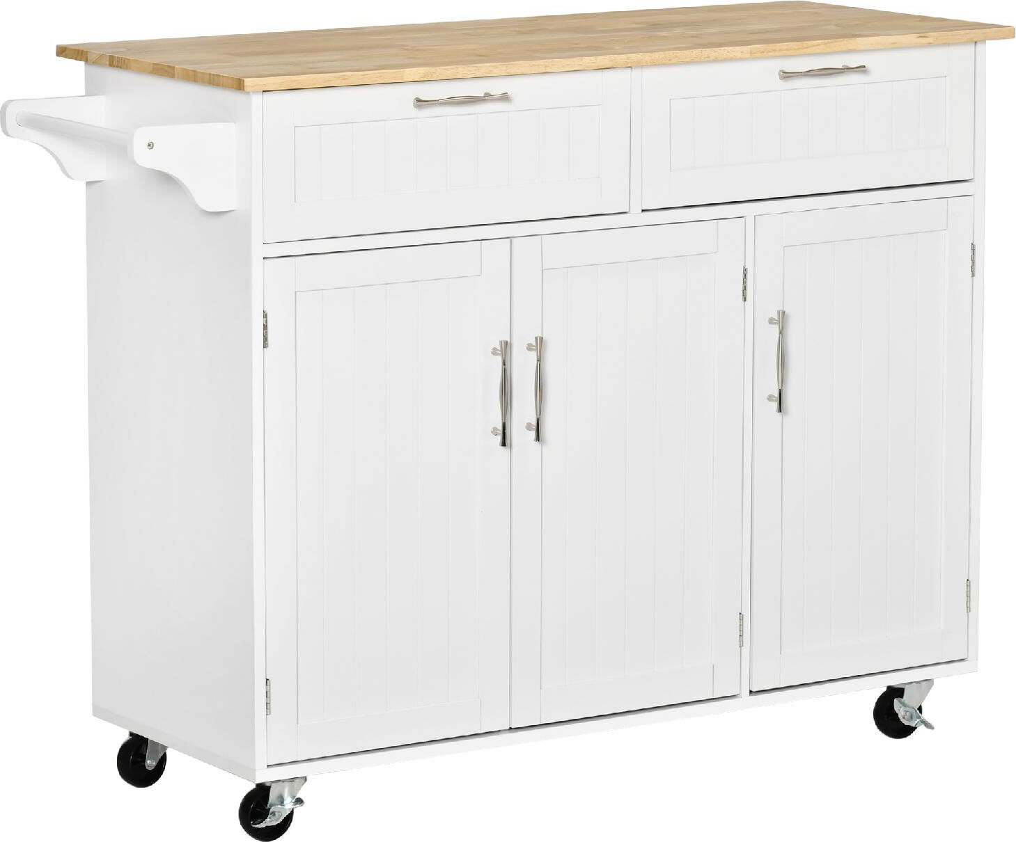 dechome 895dh04 carrello da cucina multiuso in legno e mdf con 2 cassetti 3 antine e 4 ruote 121x46x91 cm colore bianco - 895dh04