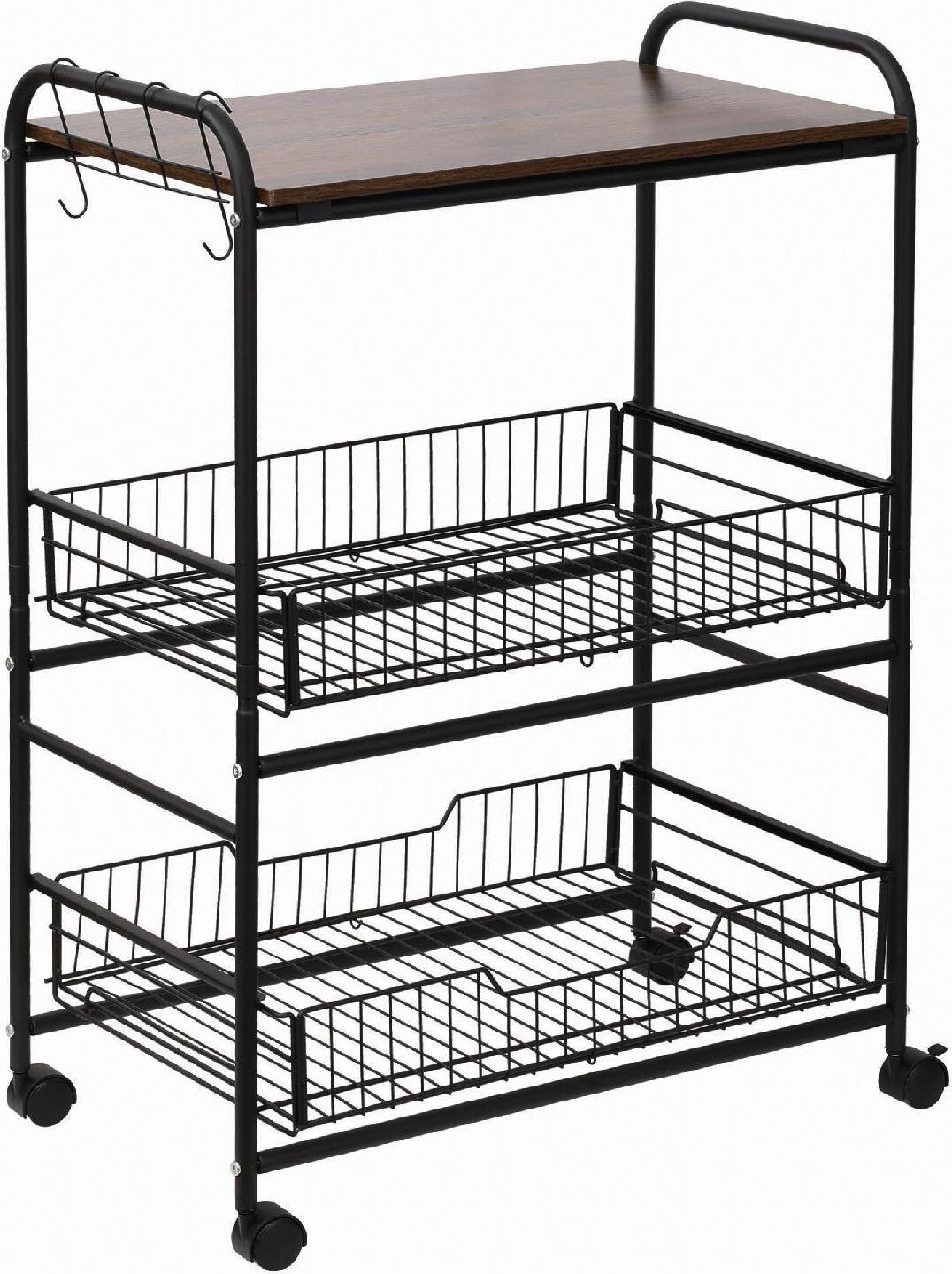 dechome 225 carrello da cucina portavivande stile industriale con 4 ruote 2 cestini e 4 ganci 60x38x85.5cm marrone/nero