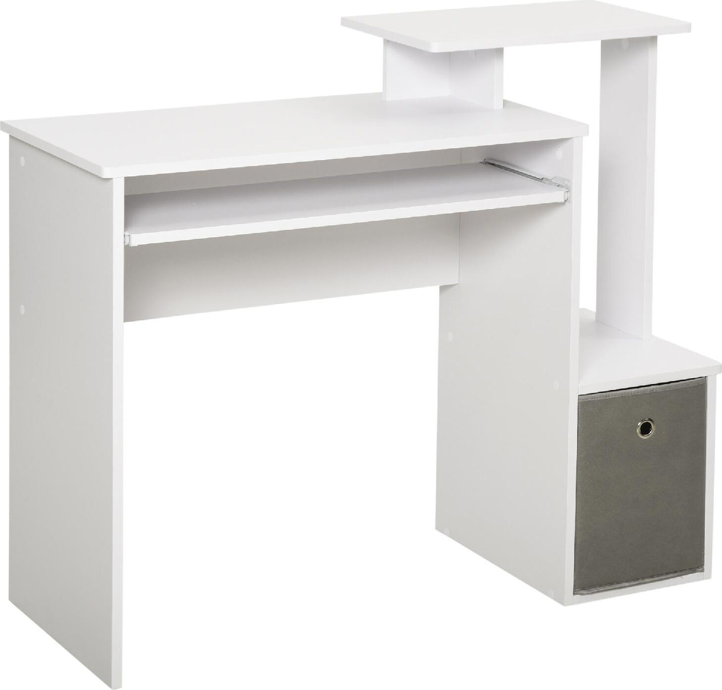 dechome 263ek836 scrivania per computer con mensola porta tastiera ripiano e cassetto in tessuto in legno 100x40x86.6cm bianco - 263ek836