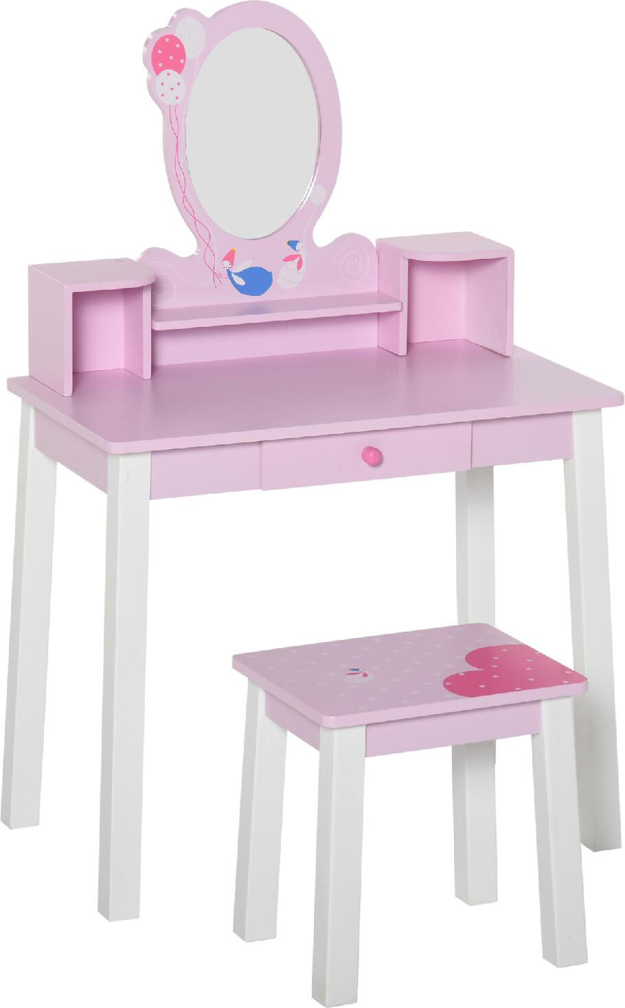 dechome 355514 set tavolo toeletta specchio e sgabello in legno per bambini rosa - 355514