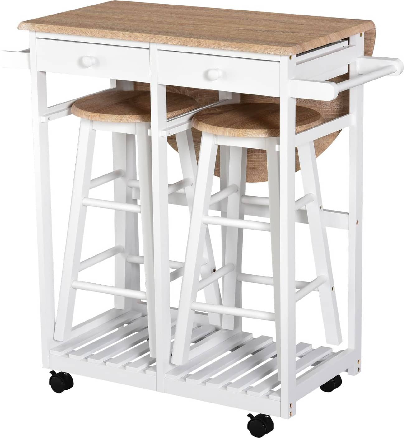 dechome 801117 carrello da cucina pieghevole con 2 sgabelli in legno mdf bianco - 801117