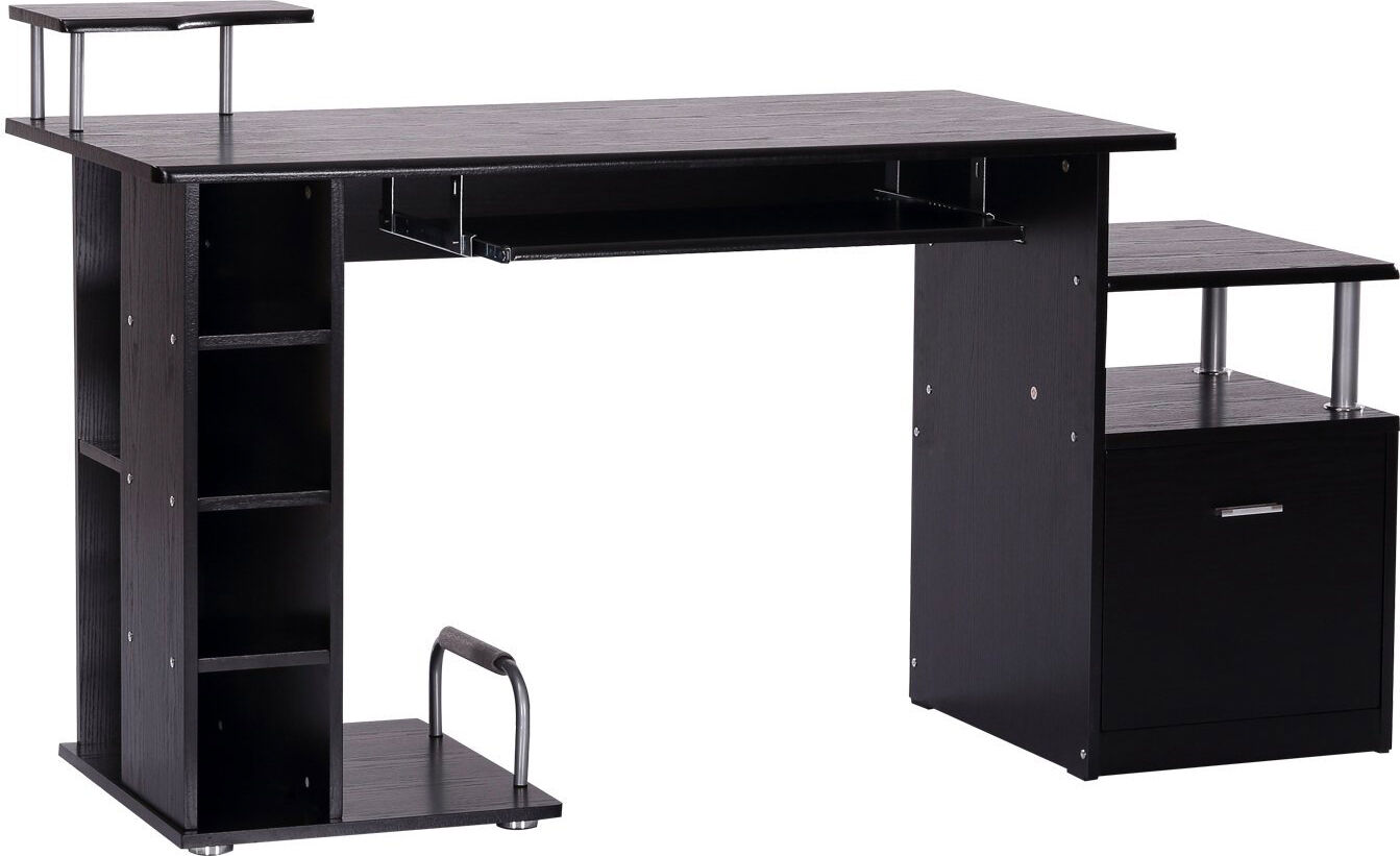 dechome 5d0013 scrivania pc moderna tavolo da ufficio porta pc con ripiani tastiera scorrevole 152x60x88 cm nero - 5d0013