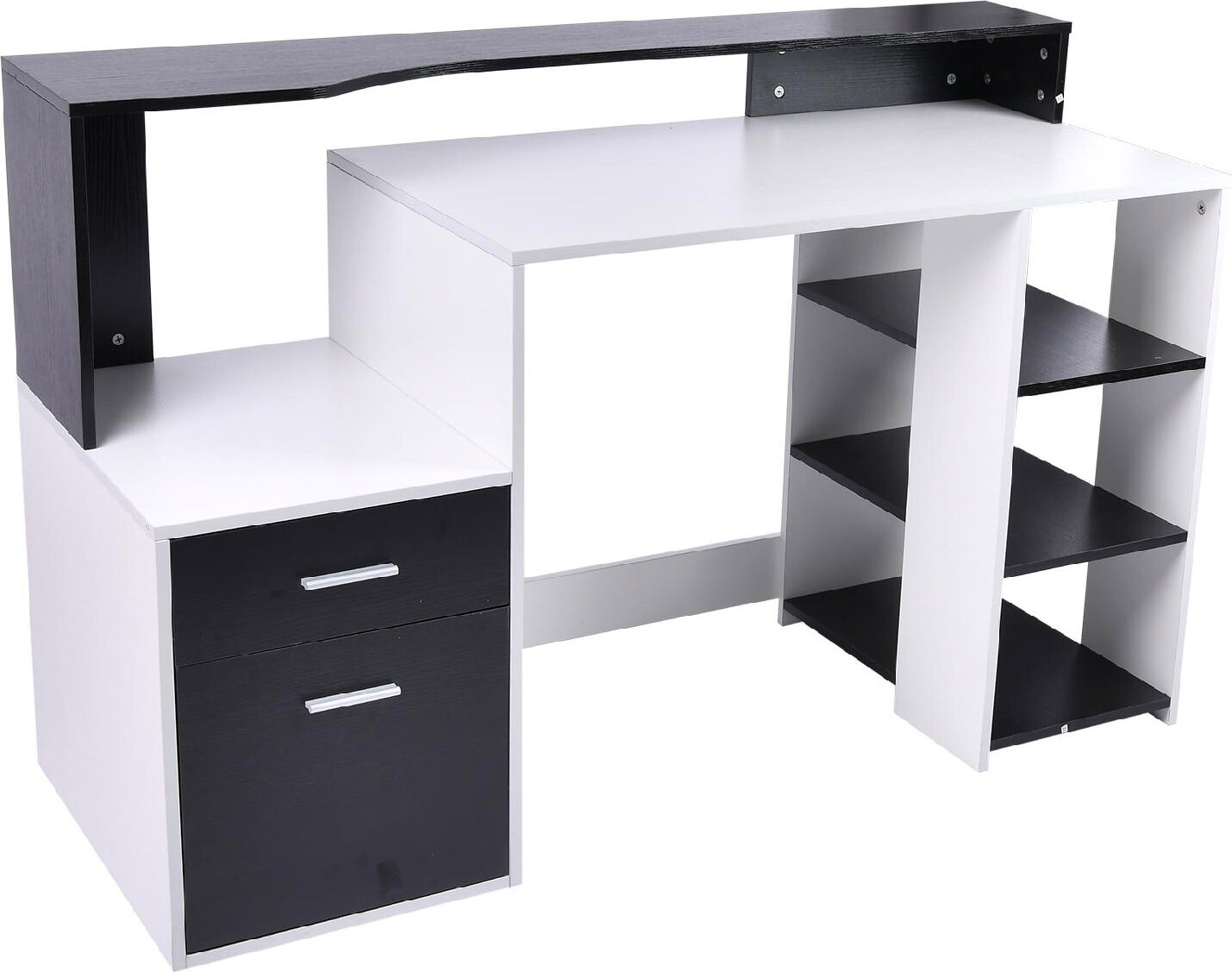 dechome 5d00d6 scrivania in mdf con 2 cassetti 3 ripiani e scaffale porta stampante 137x55x92h cm colore nero bianco - 5d00d6