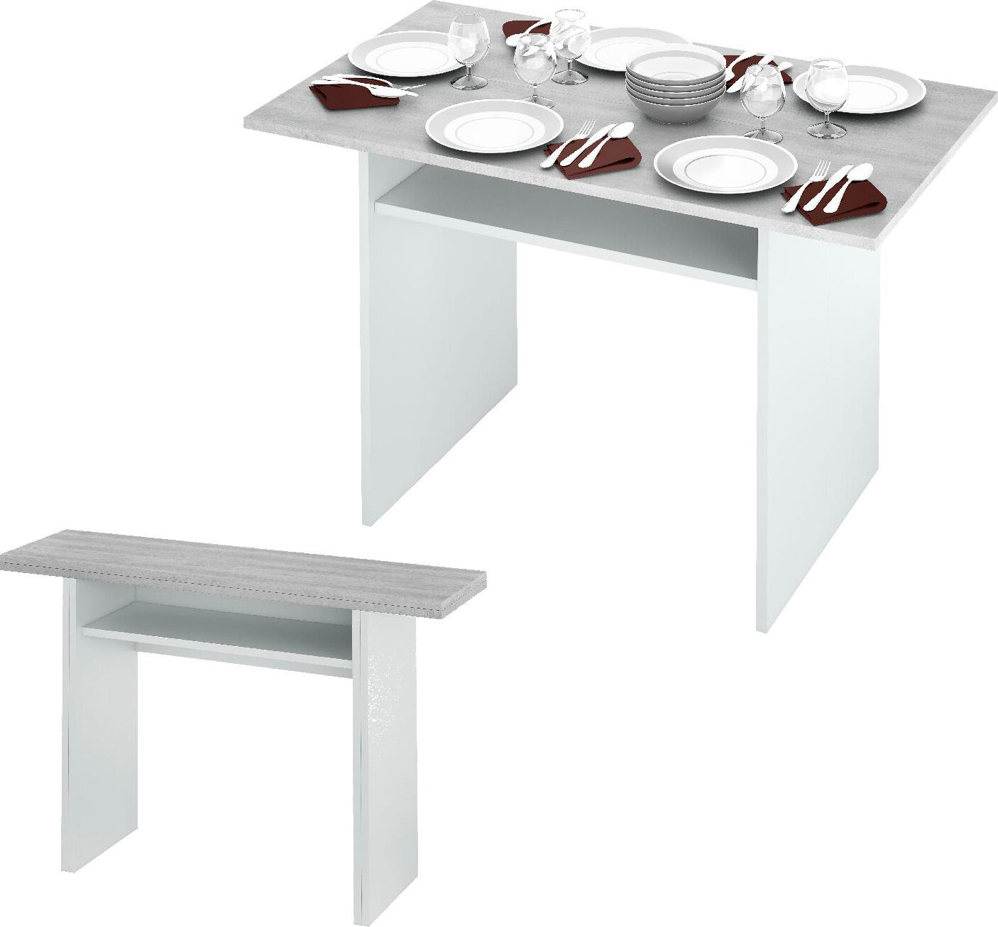 fores habitat 0l4587a tavolo con console 120x35/70xh75 cm colore bianco / cemento - 0l4587a