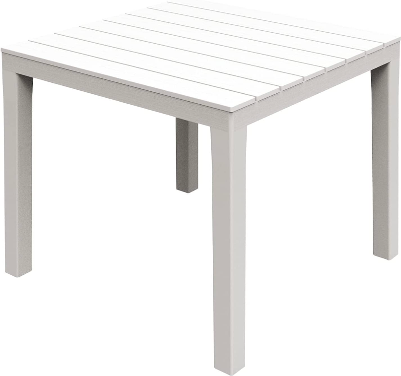 nbrand 58 tavolino da giardino esterno quadrato in resina effetto doghe 80x80 cm colore bianco - baliwht