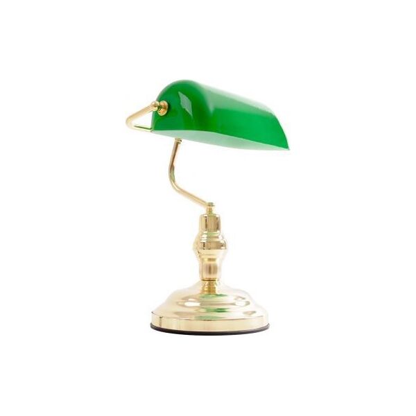 globo 2491 lampada da tavolo scrivania attacco e27 60w in metallo ottonato e vetro colore verde - 2491 antique