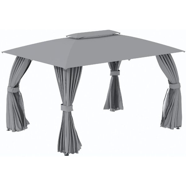 dechome 305cg84c gazebo giardino 3x4 mt in acciaio con doppio tetto pareti in poliestere e 8 picchetti colore grigio - 305cg84c