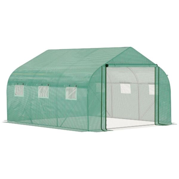 dechome 563845 serra a tunnel con copertura pe e struttura in acciaio porta avvolgibile e 6 finestre 347x300x200cm verde - 563845