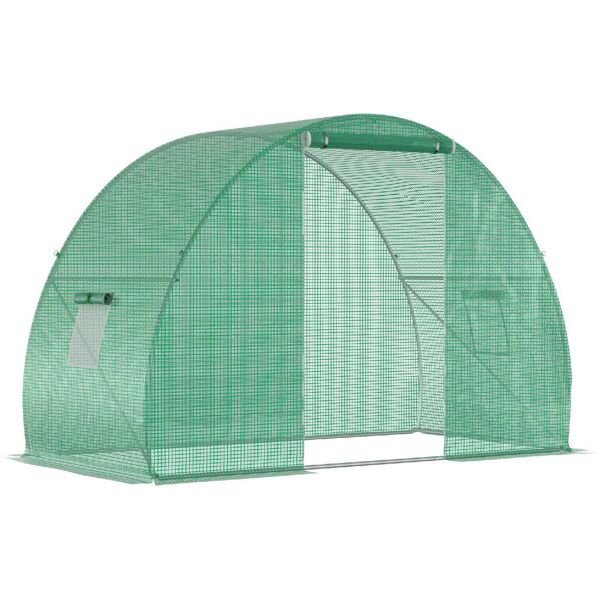 dechome 591845 serra a tunnel con porta avvolgibile e finestre copertura pe e struttura in acciaio 150x300x200cm verde - 591845