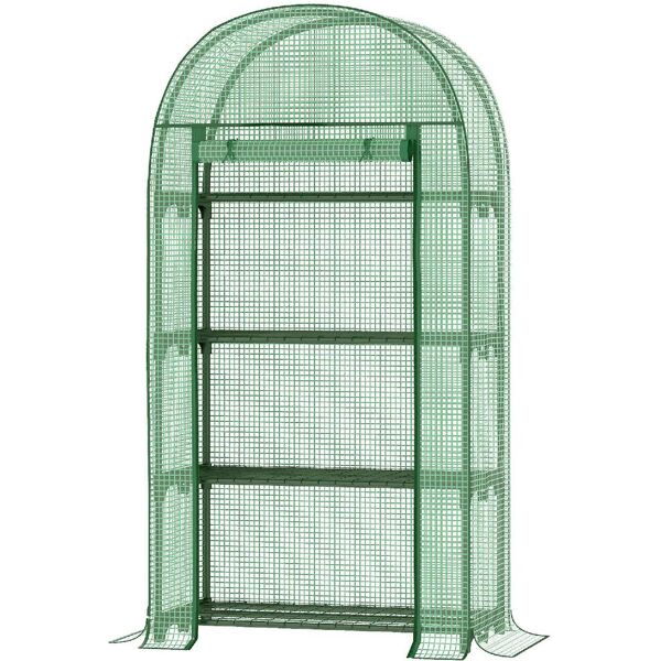 dechome 607v01845 serra da giardino con ripiani in metallo copertura in pe e porta avvolgibile 80x49x160cm verde - 607v01845