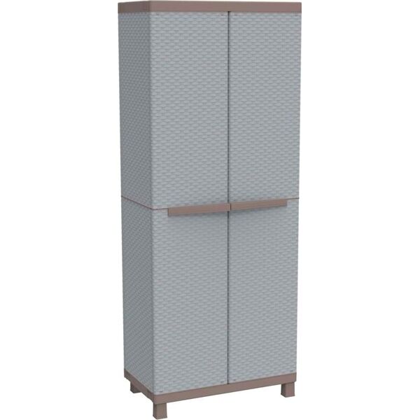 terry 3680 armadio da esterno 2 ante portascope in resina effetto rattan 3 ripiani cm 68x39x170h colore grigio/tortora - c-rattan 3680 - 1002813