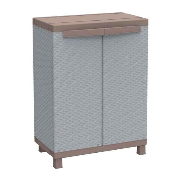 terry 680 armadio da esterno armadietto 2 ante 1 ripiano in resina cm 68x39x91,5 h effetto rattan colore grigio tortora - c-rattan 680 - 1002815