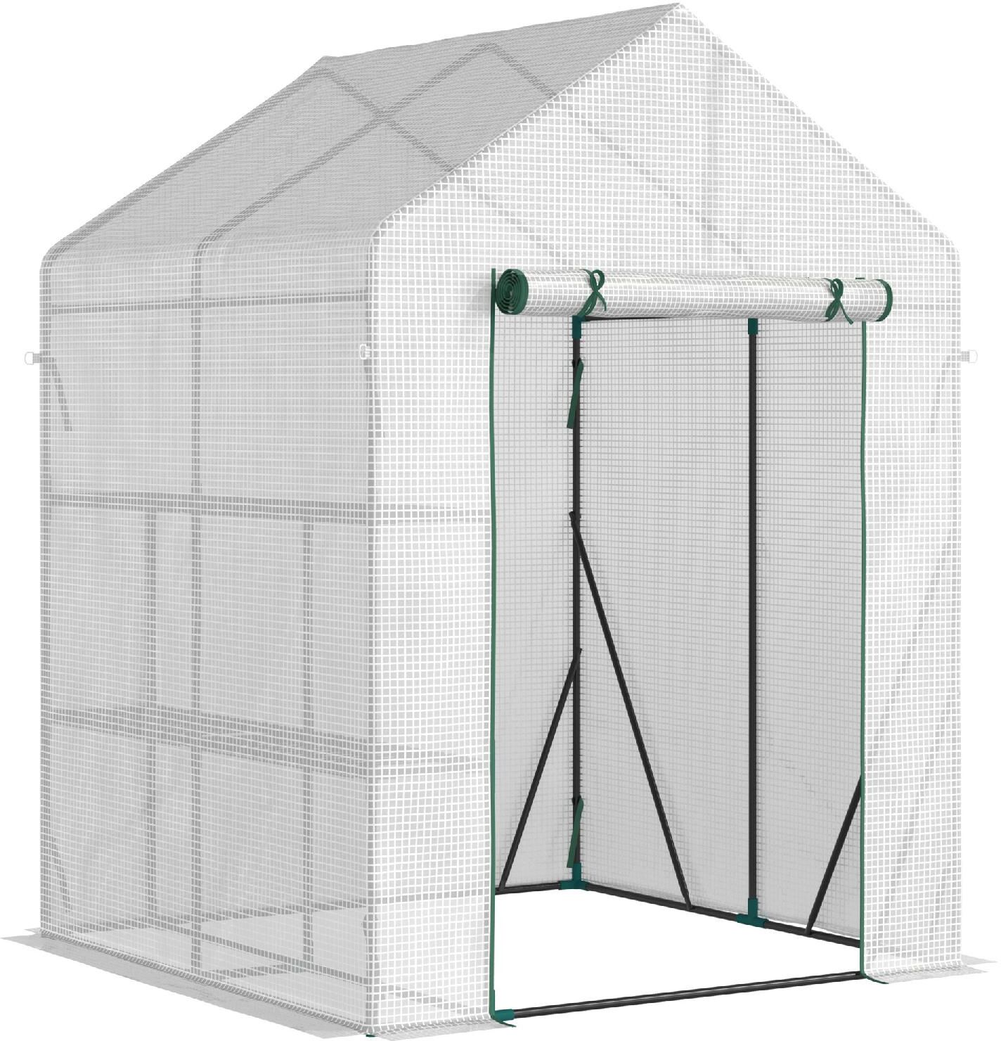 dechome 621v01845 serra da giardino per esterni con 2 scaffali porta avvolgibile 143x143x195cm bianco - 621v01845