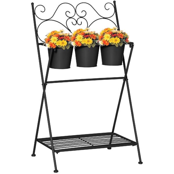 dechome 566bk845 portapiante in metallo pieghevole con 3 vasi e ripiano inferiore per casa e giardino 47x37x78.5cm nero - 566bk845