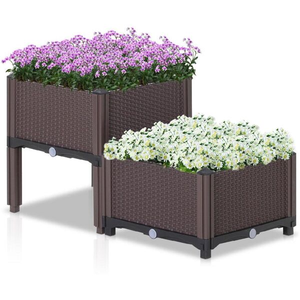 vivagarden 845d50v01 set 2 pezzi vasi fioriera rialzata componibile in pp effetto rattan marrone - 845d50v01