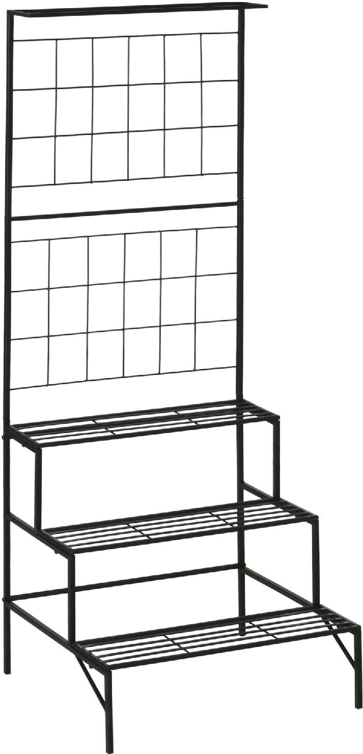 dechome 576845 scaffale portapiante con 3 ripiani e pannello verticale per piante rampicanti in metallo nero - 576845