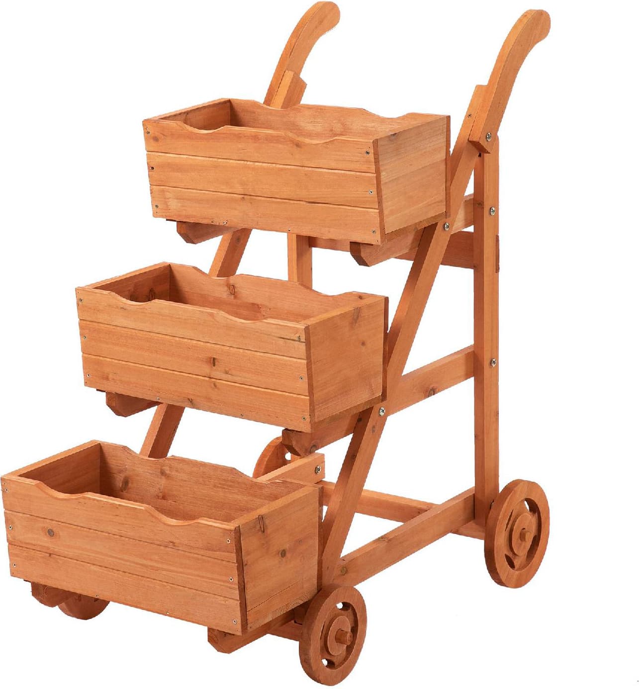 vivagarden d45475 fioriera in legno verticale 3 livelli carrello portapiante con 4 ruote - d45475