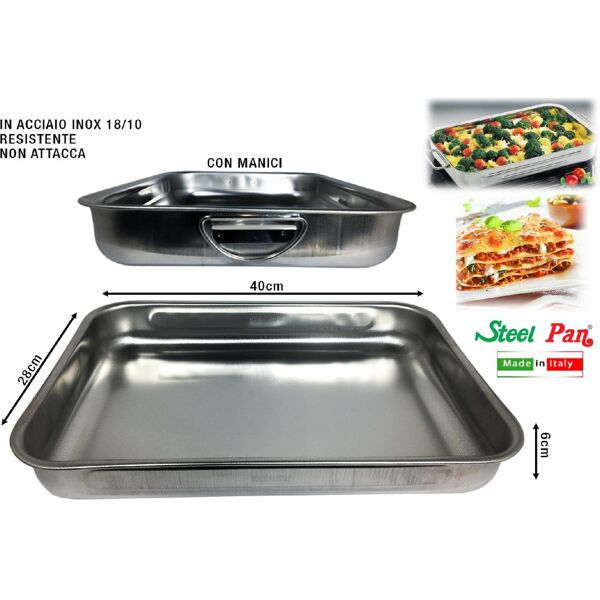 steel pan e10183 teglia rettangolare acciaio inox 18/10 cm 40 antigraffio - e10183