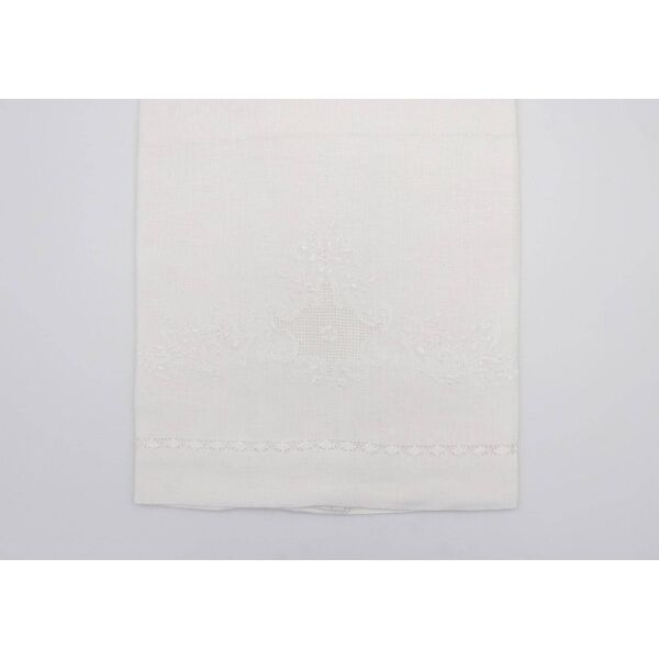blanco gfl055 asciugamani bagno set 1+1 in puro lino ricamo a mano motivo arabesco e sfilato punto gigliuccio colore bianco - nb1444