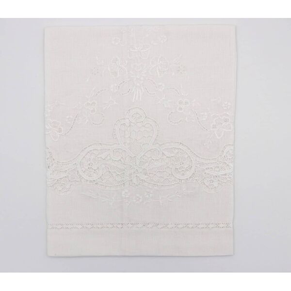 blanco gfl594 asciugamani bagno set 1+1 in puro lino con ricamo a mano in burano colore bianco - px3