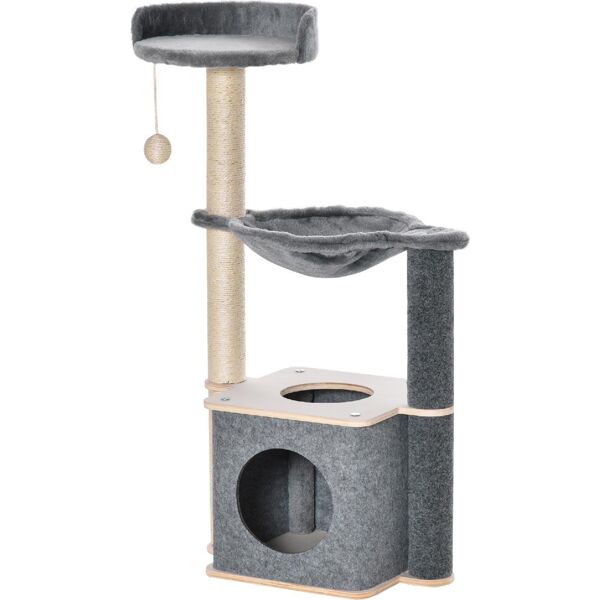 allmypets 359ed30 tiragraffi per gatti albero tiragraffi multilivello palestra per gatti con casetta amaca cuccia e corde in sisal 48x34x95cm grigio - 359ed30