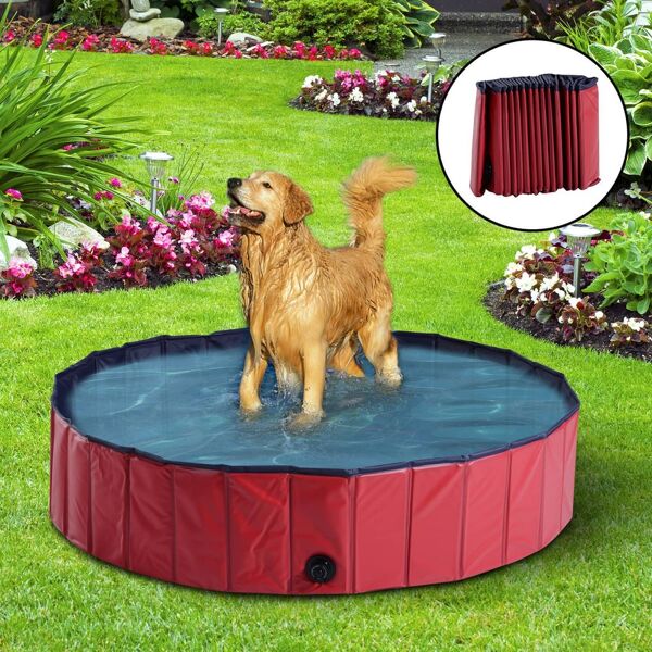 allmypets d01014rd piscina pieghevole per cani in pvc Ø 140x30 cm colore rosso - d01014rd