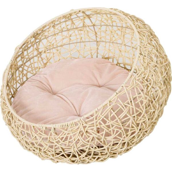 allmypets d30d47bg cuccia per gatti da interno pvc effetto rattan con cuscino in lino e cotone Ø56x35 a cm - d30d47bg