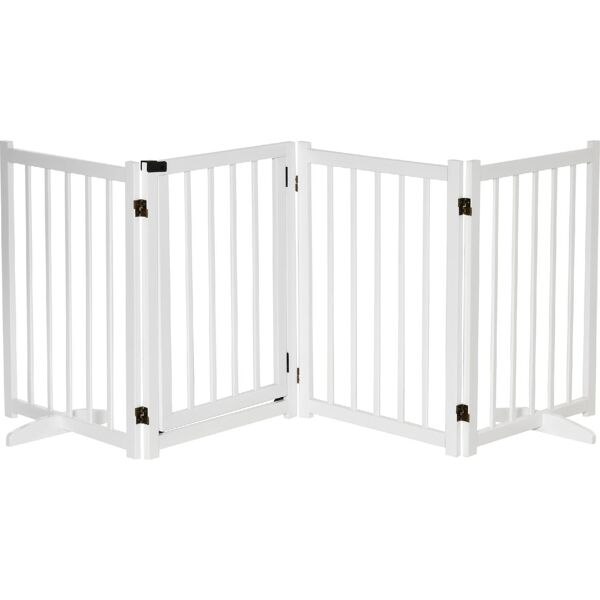 dechome 117wt cancelletto per cani pieghevole per cani piccola/media taglia con serratura in legno 237.5x36x80cm bianco