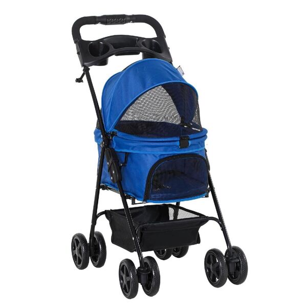 allmypets 127bud00 passeggino per cani piccoli pieghevole con guinzaglio di sicurezza e cestino portaoggetti colore blu - 127bud00