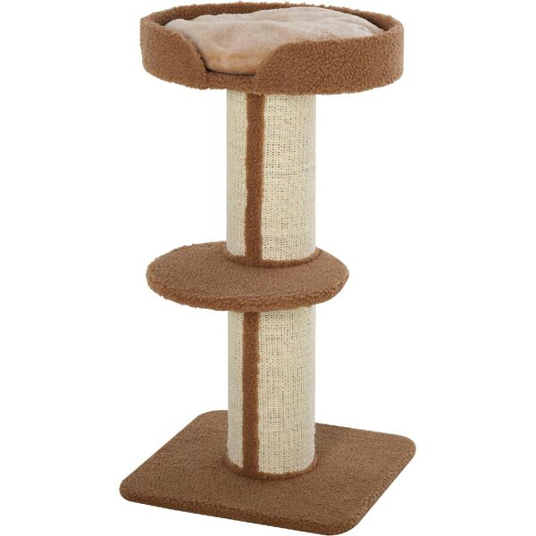 allmypets 269bn tiragraffi per gatti albero tiragraffi con cuccia, cuscino, rivestimento peluche e pali in corda sisal 45x45x91 cm colore marrone - 269bn