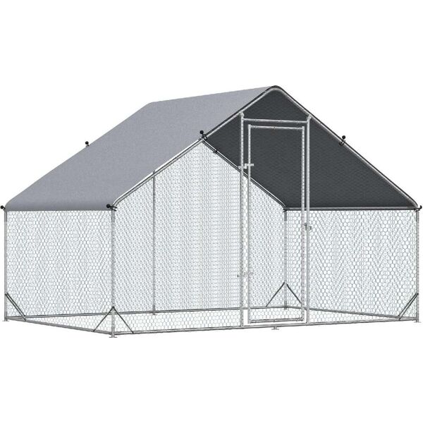 dechome 277d51 pollaio da giardino con telaio zincato copertura impermeabile e rete esagonale 3x2x2m argento - 277d51