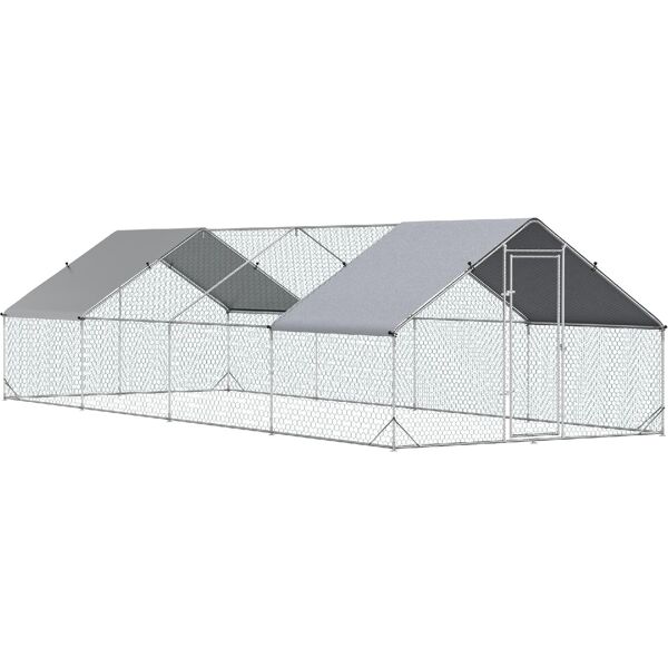 dechome 277v03d51 pollaio da giardino con telaio zincato copertura impermeabile e rete esagonale 3x8x2m argento - 277v03d51