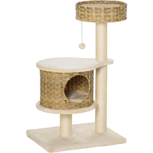 dechome 484 tiragraffi per gatti albero tiragraffi da 95cm cuccia e casetta in rattan e pali in sisal