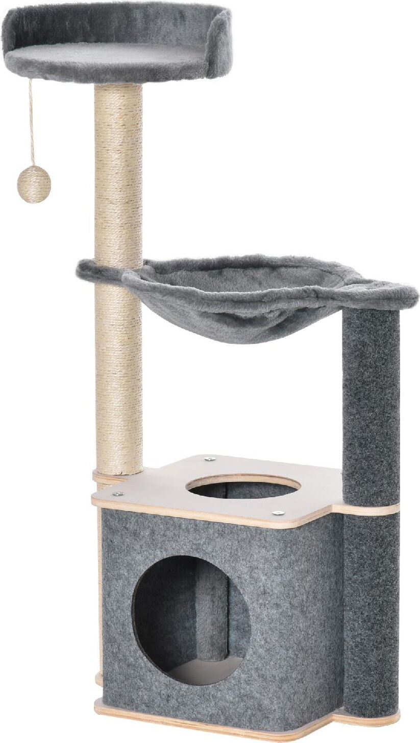 allmypets 359ed30 tiragraffi per gatti albero tiragraffi multilivello palestra per gatti con casetta amaca cuccia e corde in sisal 48x34x95cm grigio - 359ed30