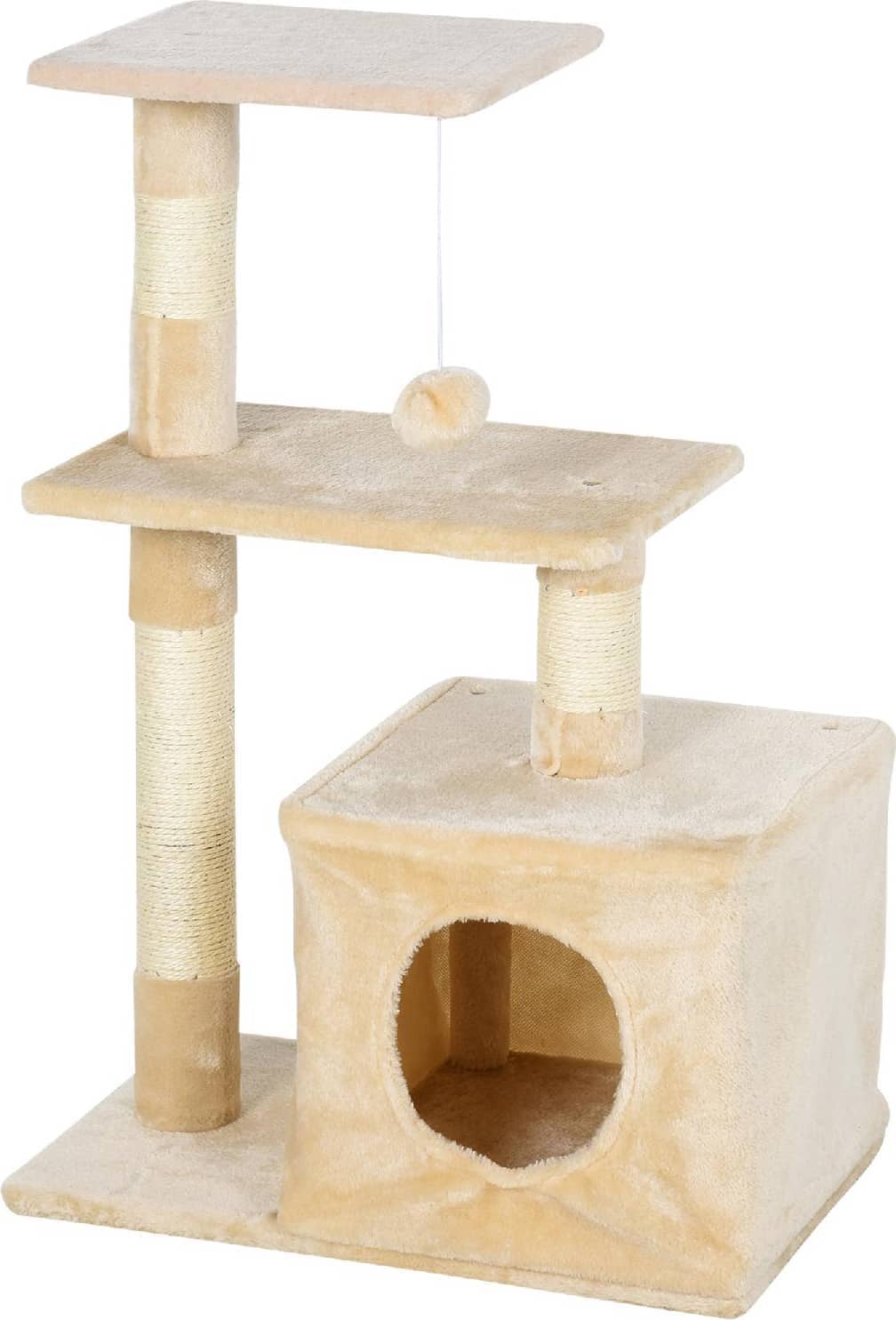 allmypets d30d85cg tiragraffi per gatti con cuccia per gatti pallina corda in sisal peluche in legno beige - d30d85cg