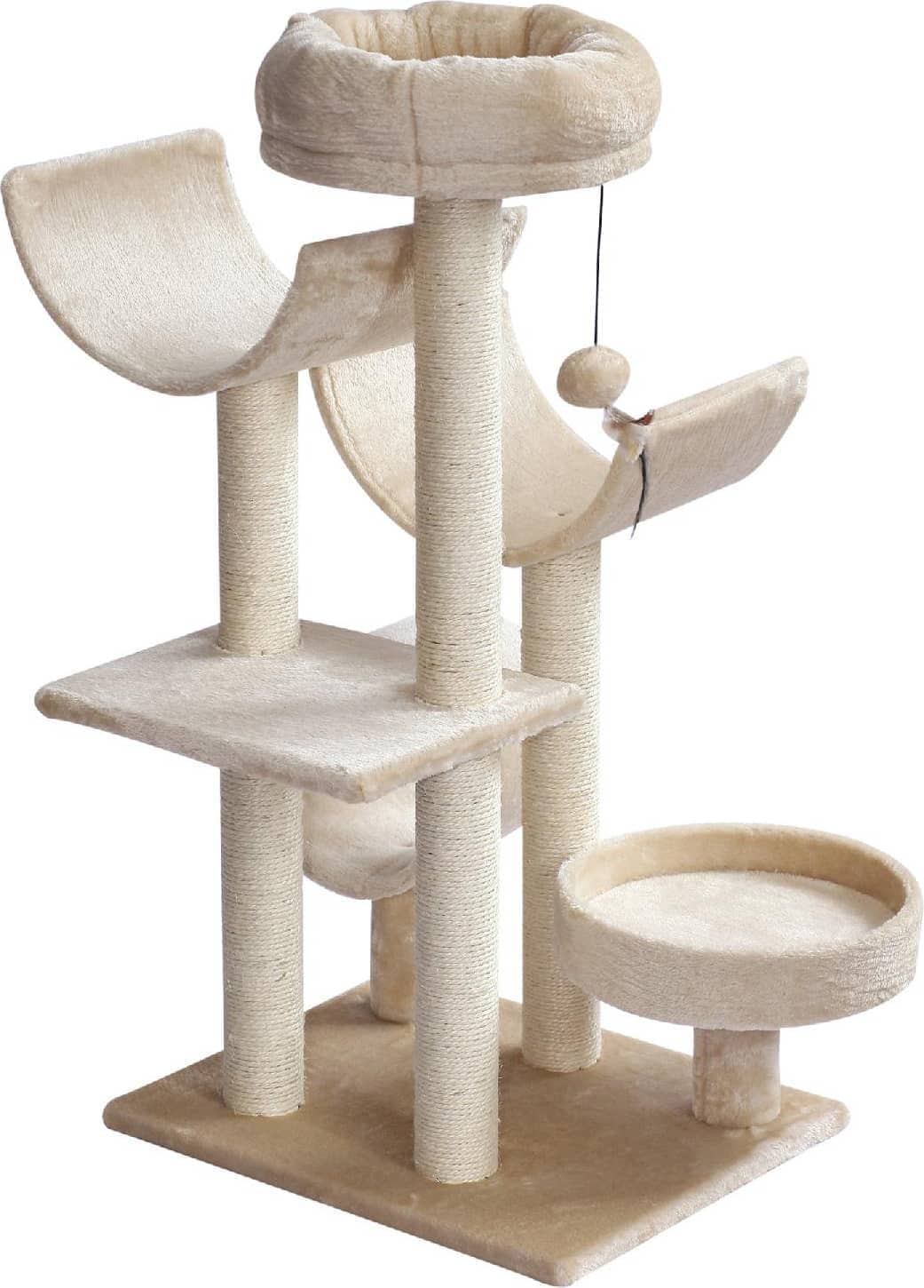 allmypets d30151 tiragraffi per gatti albero tiragraffi con cuccia e tunnel multi-livello beige 50x40x105 cm - d30151