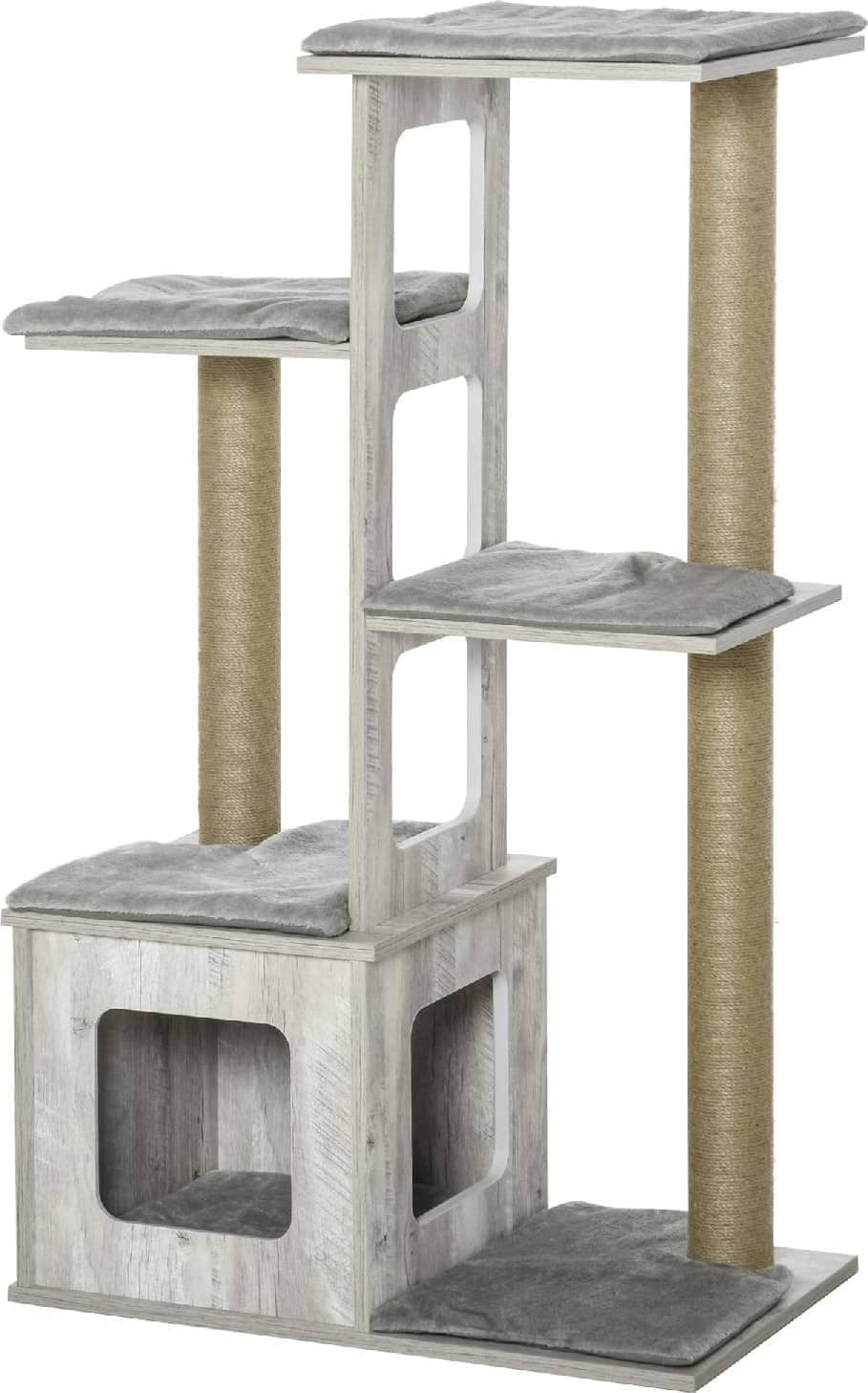 allmypets d30318 tiragraffi per gatti albero tiragraffi multi-livello cuccia e corde in iuta grigio - d30318